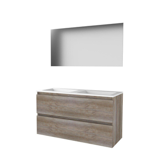 Basic-Line Ultimate 46 ensemble de meubles de salle de bain 120x46cm sans poignée 2 tiroirs lavabo acrylique 0 trous de robinetterie miroir éclairage mfc scotch oak