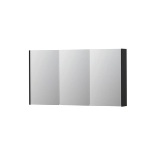 INK SPK2 Spiegelkast - 140x14x74cm - 3 deuren - dubbelzijdige Spiegel - schakelaar en stopcontact - MDF lak zwart mat