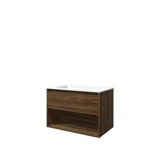 Proline elegant ensemble de meubles de salle de bains 80x46x54cm avec 1 trou pour robinet et étagère polystone cabana oak/matt white