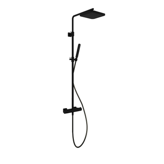 Hotbath Gal thermostatische regendoucheset met 22x22cm vierkante hoofddouche staafhanddouche zwart mat SHOWROOMMODEL