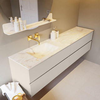 Mondiaz VICA-DLUX ensemble de meuble de salle de bain - 200cm - meuble sous-vasque lin - 4 tiroirs - lavabo encastrée cloud gauche - sans trous de robinet - version haute de 60cm - ostra