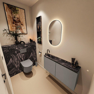 MONDIAZ TURE-DLUX Meuble toilette - 100cm - Smoke - EDEN - vasque Lava - position gauche - 1 trou de robinet