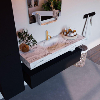Mondiaz ALAN-DLUX Ensemble de meuble - 130cm - meuble Urban mat - 1 tiroir - Lavabo Cloud Glace suspendu - vasque Centre - 1 trou de robinet