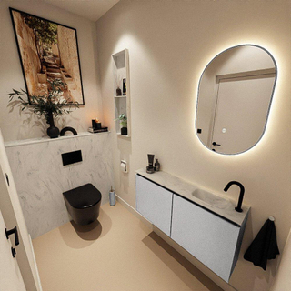 MONDIAZ TURE-DLUX Meuble toilette - 100cm - Plata - EDEN - vasque Opalo - position droite - 1 trou de robinet