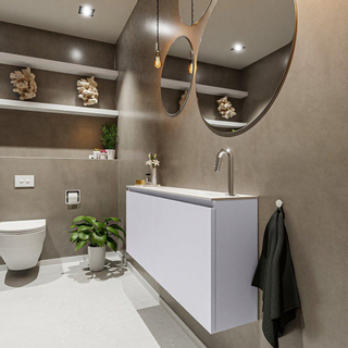 MONDIAZ TURE Kit lave-mains - 120x23x50cm - 1 trou de robinet - 2 portes - cale mat - Lavabo à droite - Solid Surface Blanc