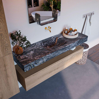 Mondiaz ALAN-DLUX Ensemble de meuble - 150cm - meuble Washed Oak mat - 1 tiroir - Lavabo Cloud Lava suspendu - vasque Centre - 0 trous de robinet