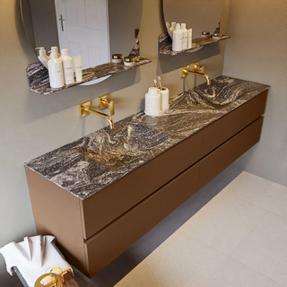 Mondiaz VICA-DLUX ensemble de meuble de salle de bain - 200cm - meuble sous-vasque posé - 4 tiroirs - lavabo encastré cloud double - sans trous de robinet - version haute de 60cm - lave