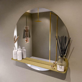 Mondiaz SPOT Badkamerspiegel - rond 80cm - spiegelplanchet - kleur Oro