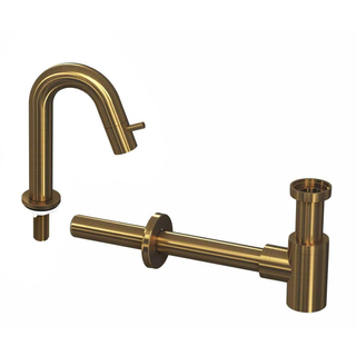 INK 4b kit robinet lave-main low curved design siphon Brushed matt Gold
