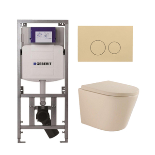 QeramiQ Dely Swirl Toiletset - 36.3x51.7cm - Geberit UP320 Burda inbouwreservoir - 35mm zitting - bedieningsplaat beige - ronde knoppen - beige