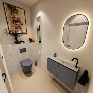 MONDIAZ TURE-DLUX Meuble toilette - 80cm - Dark Grey - EDEN - vasque Opalo - position droite - 1 trou de robinet