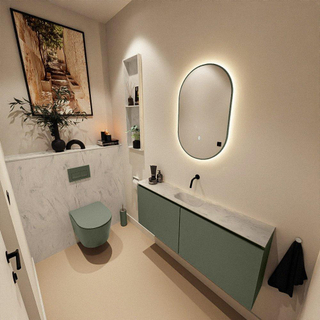 MONDIAZ TURE-DLUX Meuble toilette - 120cm - Army - EDEN - vasque Opalo - position centrale - sans trou de robinet