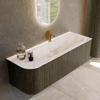 Mondiaz KURVE-DLUX Badkamermeubelset - 135x46x40cm - 1 lade - 1 deur - wastafel solid surface - rechts - 1 kraangat - Shadow