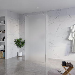 FugaFlow Eccelente Vetro Douche à l'italienne - 100x200cm - verre satiné - anticalcaire - verre de sécurité 8mm - 2 parois latérales 30cm - avec bras muraux et profilés d'angle - Chrome