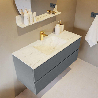 Mondiaz VICA-DLUX ensemble de meuble de salle de bain - 110cm - meuble sous-vasque plata - 2 tiroirs - lavabo encastrée cloud milieu - 1 trou de robinet - version haute de 60cm - opalo