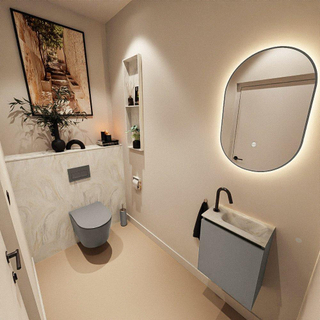 MONDIAZ TURE-DLUX Meuble toilette - 40cm - Smoke - EDEN - vasque Ostra - position droite - 1 trou de robinet