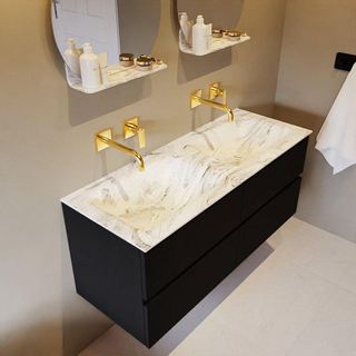 Mondiaz VICA-DLUX ensemble de meuble de salle de bain - 120cm - meuble sous-vasque urbain - 4 tiroirs - lavabo encastré cloud double - sans trous de robinet - version haute de 60cm - glace