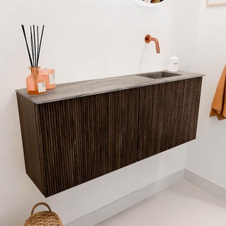 Mondiaz JOYA-DLUX 100cm toiletmeubel - kleur Walnut - Wastafel FAYE positie Rechts Zonder kraangat kleur Oza.