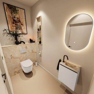 MONDIAZ TURE-DLUX Meuble toilette - 40cm - Linen - EDEN - vasque Frappe - position droite - 1 trou de robinet