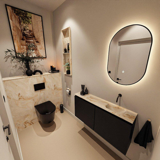 MONDIAZ TURE-DLUX Meuble toilette - 100cm - Urban - EDEN - vasque Frappe - position droite - sans trou de robinet