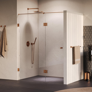 BRAUER Void Carving Nisdeur - 2-delig - 150x200cm - 70cm draaideur aan glas - glascoating - omkeerbaar - helder glas - geborsteld koper PVD