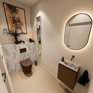 MONDIAZ TURE-DLUX Meuble toilette - 40cm - Rust - EDEN - vasque Glace - position droite - sans trou de robinet