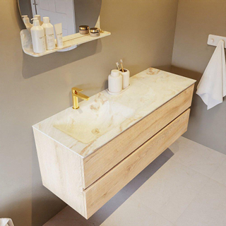 Mondiaz VICA-DLUX Ensemble de meuble de salle de bain - 130cm - meuble sous-vasque chêne blanchi - 2 tiroirs - lavabo encastré cloud gauche - 1 trou de robinet - version haute de 60cm - frape