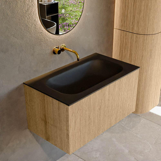 MONDIAZ KURVE 80cm Meuble salle de bain - couleur Oak - 1 tiroir - vasque BIG SMALL centre - sans trous de robinet - Urban