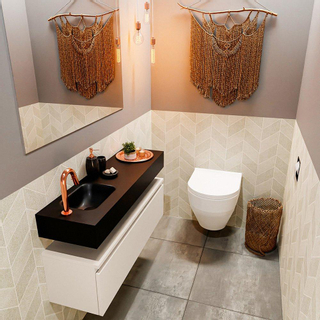 MONDIAZ ANDOR Toiletmeubel - 100x30x30cm - 1 kraangat - 1 lades - linen mat - wasbak links - Solid surface - Zwart