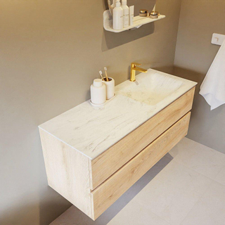 Mondiaz VICA-DLUX Ensemble de meuble de salle de bain - 120cm - meuble sous-vasque chêne blanchi - 2 tiroirs - lavabo encastré cloud droite - 1 trou de robinet - version haute de 60cm - opalo