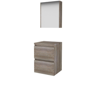 Basic-Line Comfort 46 ensemble de meubles de salle de bain 50x46cm sans poignée 2 tiroirs lavabo top armoire de toilette mfc scotch oak