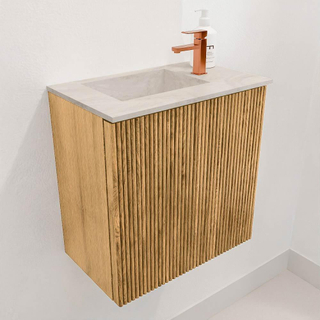 Mondiaz JOYA-DLUX 40cm toiletmeubel - kleur Oak - Wastafel FAYE positie Links 1 kraangat kleur Ostra.