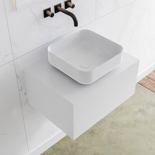 Mondiaz Lagom Meuble salle de bains 60x30.9x45cm Solid Surface Talc 1 tiroir avec lavabo BINX vasque à poser Centre sans trous de robinet