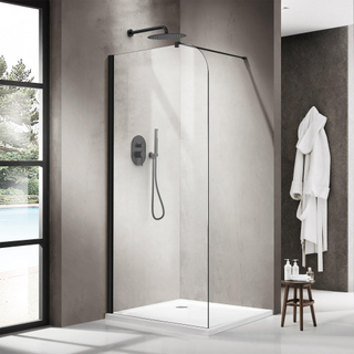 Fortifura Galeria Douche à l'italienne - 120x200cm - paroi en verre arrondie - verre clair - bras mural - noir mat