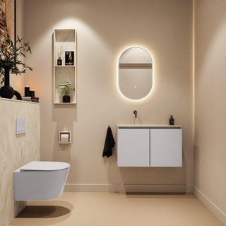 MONDIAZ TURE-DLUX Meuble toilette - 80cm - Cale - EDEN - vasque Ostra - position gauche - sans trou de robinet