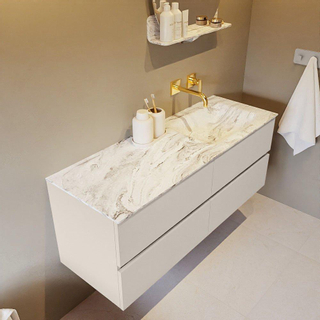 Mondiaz VICA-DLUX ensemble de meuble de salle de bain - 130cm - meuble sous-vasque lin - 4 tiroirs - lavabo encastrée nuage droite - sans trous de robinet - version haute de 60cm - glace