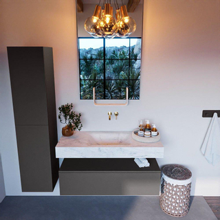 Mondiaz ALAN-DLUX Ensemble de meuble - 110cm - meuble Dark grey mat - 1 tiroir - Lavabo Cloud Opalo suspendu - vasque Centre - 0 trous de robinet