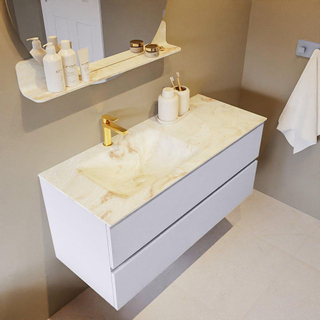 Mondiaz VICA-DLUX Ensemble de meuble de salle de bain - 110cm - meuble sous-vasque cale - 2 tiroirs - lavabo encastré cloud gauche - 1 trou de robinet - version haute de 60cm - frape