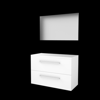 Basic-Line Basic 46 ensemble de meubles de salle de bain 100x46cm avec poignées 2 tiroirs plan vasque miroir mdf laqué blanc glacier