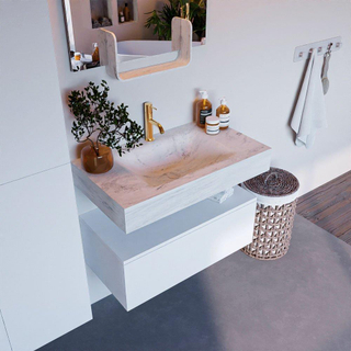 Mondiaz ALAN-DLUX Ensemble de meuble - 80cm - meuble Talc mat - 1 tiroir - Lavabo Cloud Opalo suspendu - vasque Centre - 1 trou de robinet