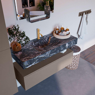 Mondiaz ALAN-DLUX Ensemble de meuble - 110cm - meuble Smoke mat - 1 tiroir - Lavabo Cloud Lava suspendu - vasque Centre - 1 trou de robinet