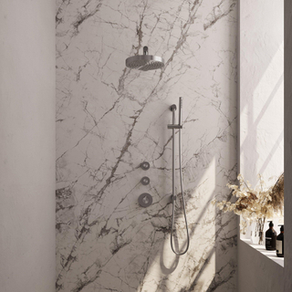 BRAUER Stripe Thermostatische Inbouw Regendouche - SET 07 - 25cm douchekop - rechte muurarm - staaf handdouche - doucheslang - geïntegreerde glijstang - RVS-kleurig geborsteld PVD