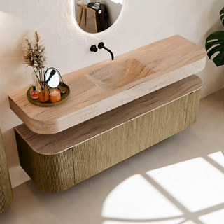 MONDIAZ THOR-DLUX Meuble de salle de bains - 170cm - arrondi gauche + droite - couleur Dusk - 1 tiroir - 2 portes - Vasque suspendue CLOUD Centre sans trou de robinet - couleur Saba