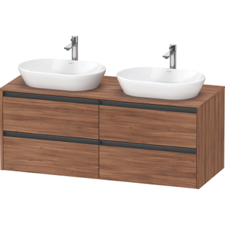 Duravit ketho meuble sous 2 lavabos avec plaque console et 4 tiroirs pour double lavabo 140x55x56.8cm avec poignées noyer anthracite mat