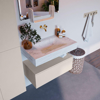 Mondiaz ALAN-DLUX Ensemble de meuble - 80cm - meuble Linen mat - 1 tiroir - Lavabo Cloud Opalo suspendu - vasque Centre - 0 trous de robinet