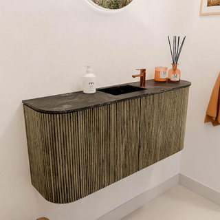 Mondiaz JOYA-DLUX 93.2cm toiletmeubel - ronding links en rechts kleur Dusk - Wastafel FAYE positie Midden 1 kraangat kleur Lava.