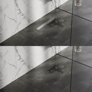 Brauer Caniveau de douche - 50x7x6.7cm - flasque de sol peu profonde - sortie latérale - grille de carrelage réversible - inox