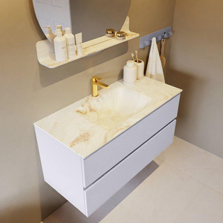 Mondiaz VICA-DLUX Ensemble de meuble de salle de bain - 100cm - meuble sous-vasque cale - 2 tiroirs - lavabo encastrée cloud milieu - 1 trou de robinet - version haute de 60cm - frape