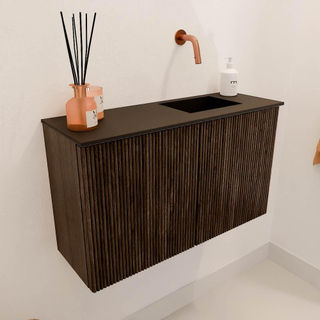 Mondiaz JOYA 70cm meuble de toilette - couleur Walnut - Vasque FAYE position Droite Sans trou de robinet couleur Urban.
