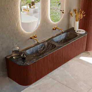 Mondiaz KURVE-DLUX Badkamermeubelset - 190x46x40cm - 2 lade - 2 deuren - wastafel solid surface - dubbel - zonder kraangat - Ruby